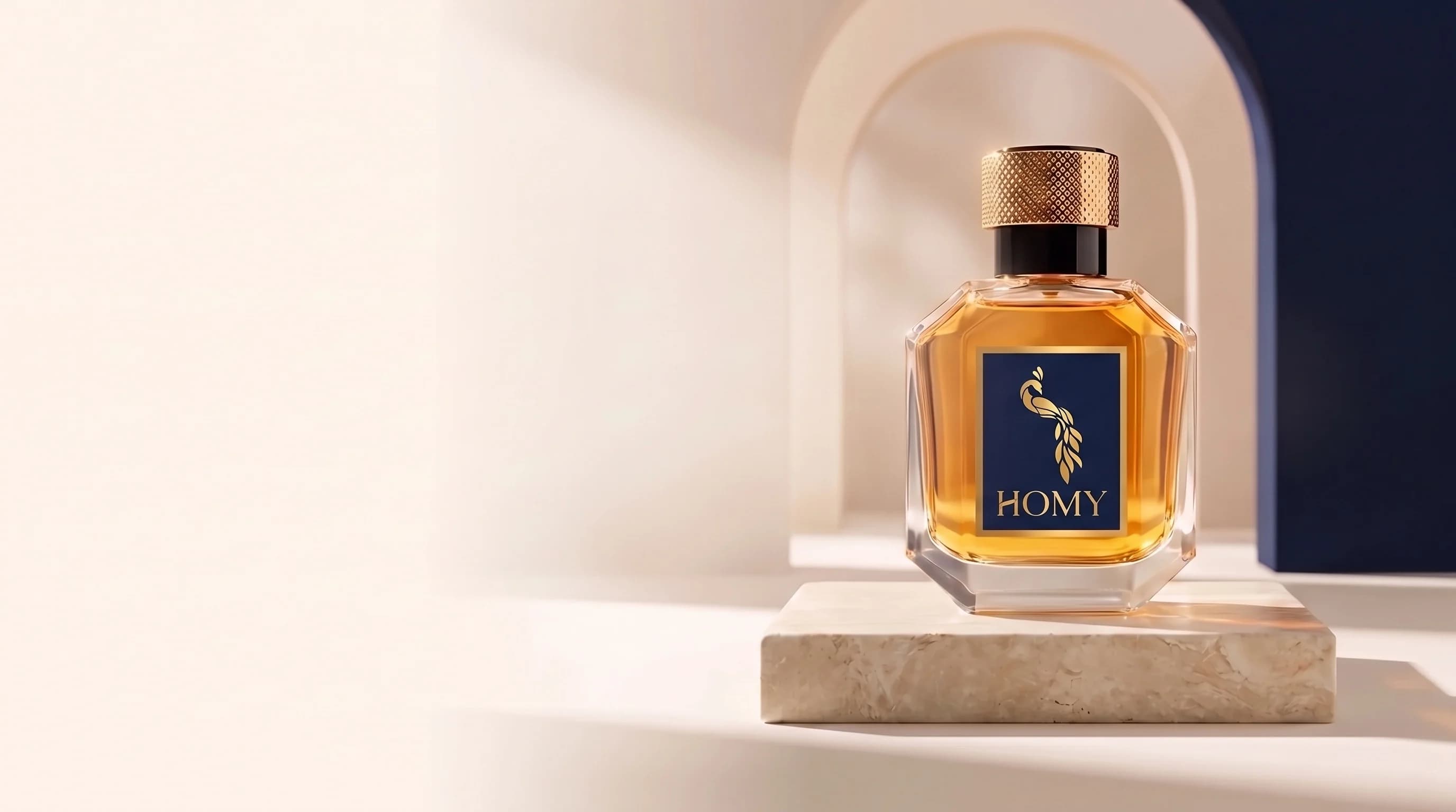 HOMY perfume bottle in a luxury campaign setting